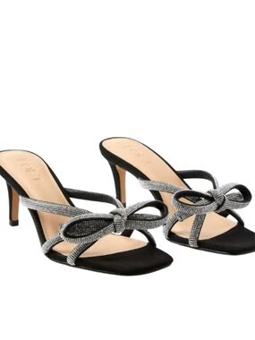NEW! LOFT Black Velvet Silver Sparkle Embellished Bow Sandals.